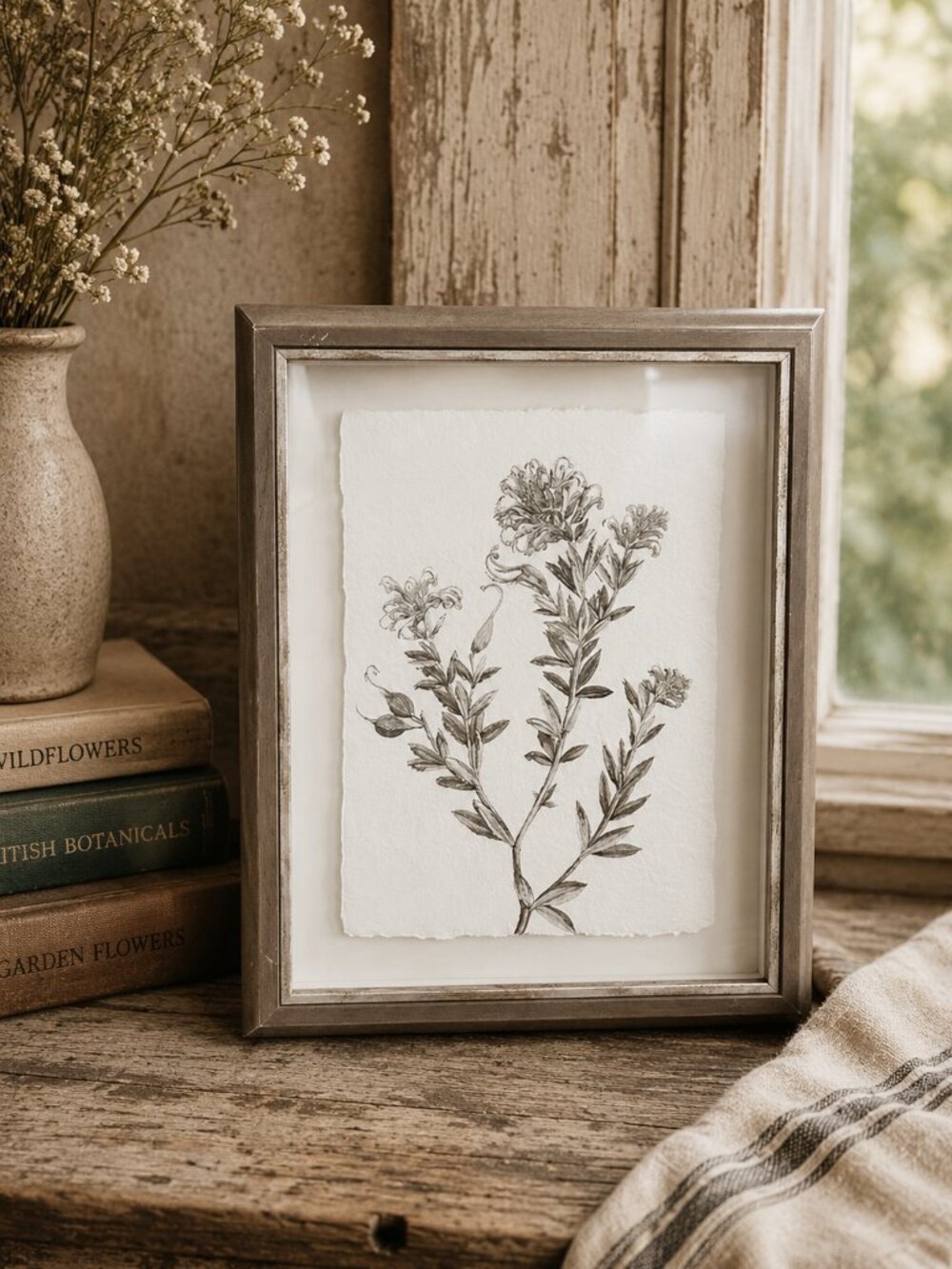 Botanical Study in Sage Floral Illustration Framed Wall Art Print - Picture 2 of 7